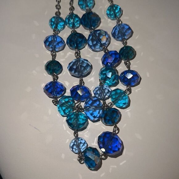 Cobalt & Sky Blue Crystals Double Strand Layer Beaded Women’s Necklace - Picture 8 of 9